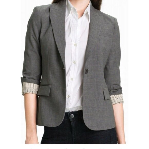 Theory Gabe B Gray Blazer Size 4 Classic Wool Blend Blazer Jacket Business - Picture 1 of 9